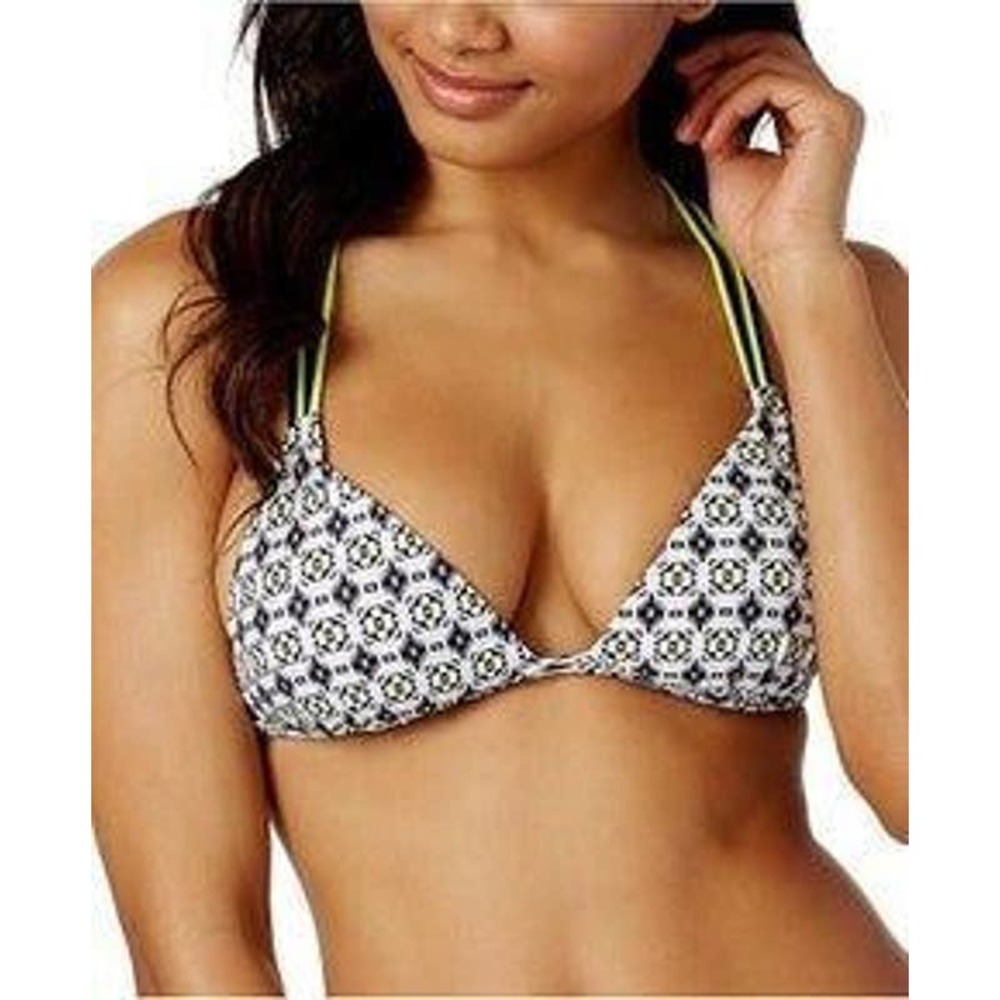 NWT Hula Honey Sand Trap Printed Push-up Bikini Halter Top Black / Yellow Size L